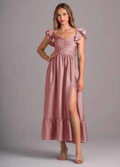 Azazie Anaya Robes de demoiselle d'honneur Robe Trapèze Convertible en Satin extensible Encolure en Forme de Cœur Rose Poussiéreuse image5