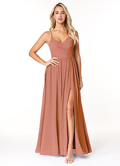 Azazie Dominic Bridesmaid Dresses MAI TAI A-Line V-Neck Pleated Chiffon Dress image1