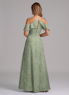 Azazie Dakota Jurken voor bruidsmeisjes Jurk van Bloemen Burn-out met A-Lijn Off the Shoulder Agave image2
