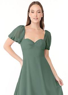 Azazie Baby Bridesmaid Dresses Eucalyptus A-Line Sweetheart Ruched Chiffon Dress image5