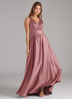 Azazie Kora Bridesmaid Dresses Dusty Rose A-Line Pleated Stretch Satin Dress image4
