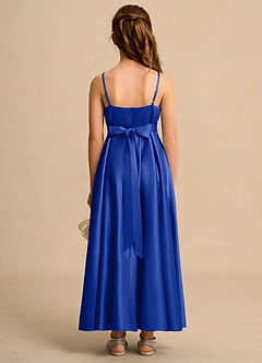 Azazie Pebbles Junior Formal Flower Girl Dresses Royal Blue A-Line Pleated Matte Satin Dress image3