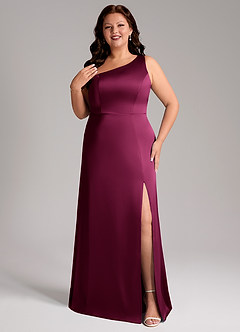 Azazie Phaedra Bridesmaid Dresses Red Plum A-Line One Shoulder Stretch Satin Dress image8