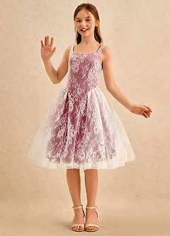 Azazie Cubbie Girls Formal Blumenmädchenkleider A-Linie Spitze Kleid Granatapfelrot image5