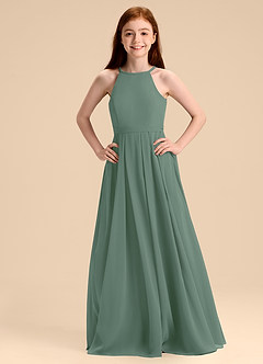 Azazie Arianthe Junior Eucalyptus A-Line Pleated Chiffon Dress image1