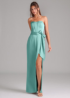 Azazie Jamie Bridesmaid Dresses Aqua A-Line Strapless Stretch Satin Convertible Dress image3