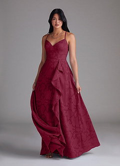 Azazie Naeem Brautjungfernkleider A-Linie Blumen-Burnout Kleid Burgunderrot image4