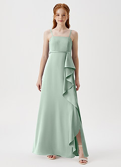 Azazie Kaylee Junior Robe Trapèze en Satin extensible avec ceinture Agave image3
