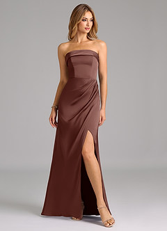 Azazie Aretha Bridesmaid Dresses Espresso A-Line Strapless Stretch Satin Convertible Dress image5