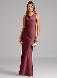 Azazie Allettie Bridesmaid Dresses Merlot Mermaid Stretch Satin Dress image1