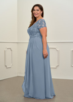 Azazie Dunja Mother of the Bride Dresses Dusty Blue A-Line V-Neck Lace Chiffon Dress image11