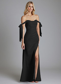 Azazie Nehemia At-home Try On Dresses Black Mermaid Off the Shoulder Chiffon Convertible Dress image5