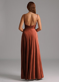 Azazie Sarella Bridesmaid Dresses Terracotta A-Line Pleated Velvet Dress image2