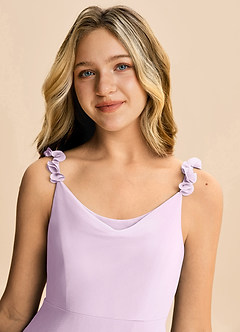 Azazie Elodie Junior A-linja Sifonki Lattian pituus Nuorempi morsiusneito Pukeutua image2