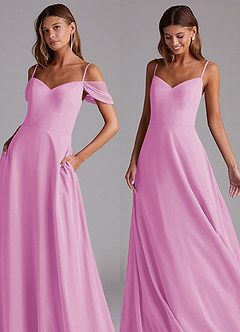 Azazie Marley Bridesmaid Dresses Candy Pink A-Line Off the Shoulder Chiffon Convertible Dress image7
