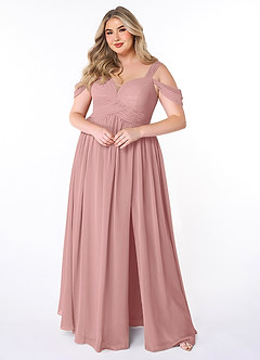 Azazie Lianne Bridesmaid Dresses Dusty Rose A-Line Off the Shoulder Chiffon Dress image8