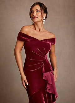 Azazie Billings Moeder van de bruid jurken Zeemeermin Jurk van flueel Off the Shoulder Bourgondië image7