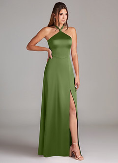 Azazie Elliana Bridesmaid Dresses Juniper A-Line Side Slit Stretch Satin Dress image3