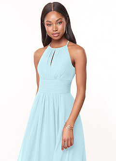 Azazie Bonnie Jurken voor bruidsmeisjes Jurk van Chiffon met A-Lijn Sleutelgat met ruches Wolkenblauw image5