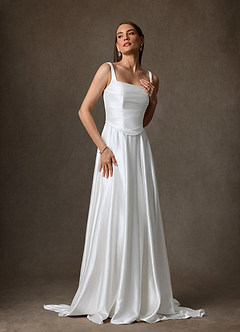 Azazie Samira Wedding Dresses Diamond White A-Line Square Neckline Charmeuse Dress image6