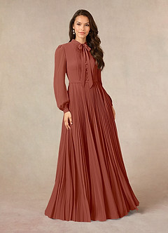 Azazie Adellah Mother of the Bride Dresses Auburn A-Line Pleated Chiffon Dress image1