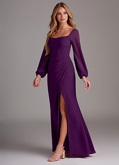 Azazie Charissa Bridesmaid Dresses Grape Sheath Long Sleeve Chiffon Dress image4