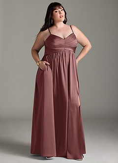 Azazie Alia Bridesmaid Dresses Vintage Mauve A-Line Pleated Stretch Satin Dress image11