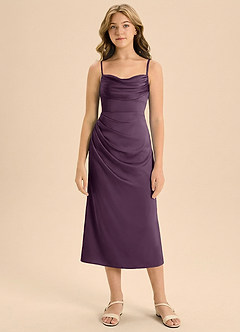 Azazie Mai Junior Etui Plissee Stretch-Satin Kleid Pflaume image3