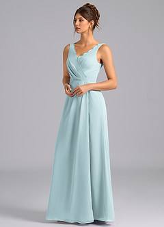 Azazie Bernice Brautjungfernkleider A-Linie Plissee Chiffon Kleid Nebel image5