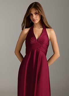 Azazie Tessie Bridesmaid Dresses Burgundy A-Line Pleated Stretch Satin Dress image6