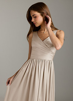 Azazie Keyla Bridesmaid Dresses Frost A-Line Pleated Stretch Satin Dress image8
