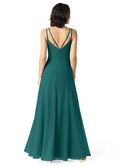 Azazie Janine Bridesmaid Dresses Peacock A-Line V-Neck Chiffon Dress image4
