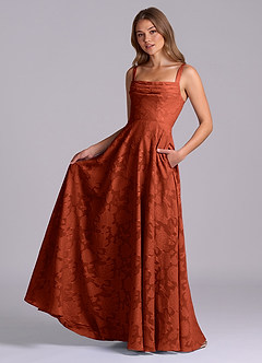 Azazie Shaude Bridesmaid Dresses Auburn A-Line Pleated Floral Burnout Dress image5