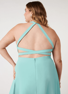 Azazie Clarice Bridesmaid Dresses Aqua A-Line Halter Chiffon Dress image10