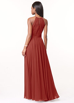 Azazie Cherish Bridesmaid Dresses Terracotta A-Line Pleated Chiffon Dress image2