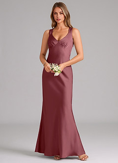 Azazie Kamila Bridesmaid Dresses Desert Rose A-Line Pleated Stretch Satin Dress image4