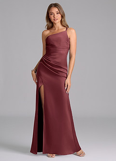 Azazie Eren Bridesmaid Dresses Merlot Mermaid One Shoulder Stretch Satin Dress image1