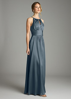 Azazie Bonnie Bridesmaid Dresses Twilight A-Line Pleated Stretch Satin Dress image4