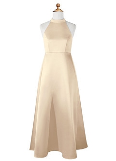 Azazie Laurel Junior Champagne A-Line Matte Satin Dress image6