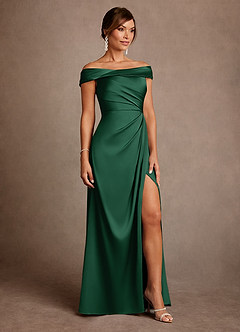 Azazie Bedford Mother of the Bride Dresses Dark Green Sheath Pleated Stretch Satin Dress image4