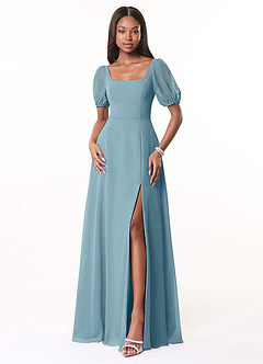 Azazie Alani Bridesmaid Dresses Moody Blue A-Line Square Neckline Chiffon Dress image1