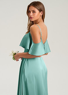 Azazie Jean Jurken voor bruidsmeisjes Jurk van Stretch Satijn met A-Lijn Off the Shoulder Aqua image7
