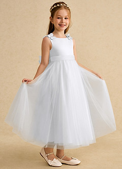 Azazie Lilli Abiti da Ragazza di Fiori Abito A-Line in Tulle Fiocco Bianco Bianco image1
