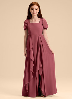 Azazie Priya Junior Merlot A-Line Blouson Chiffon Dress image3