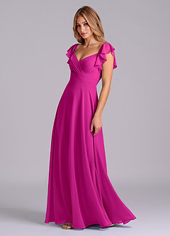 Azazie Leilani Bridesmaid Dresses Fuchsia A-Line Pleated Chiffon Dress image4