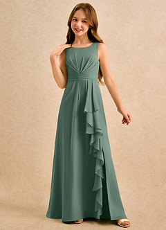 Azazie Chibi Girls Formal Flower Girl Dresses Eucalyptus A-Line Pleated Chiffon Dress image4