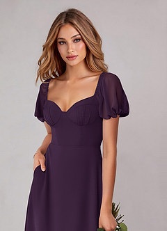 Azazie Fatima Bridesmaid Dresses Plum A-Line with Pockets Chiffon Dress image6