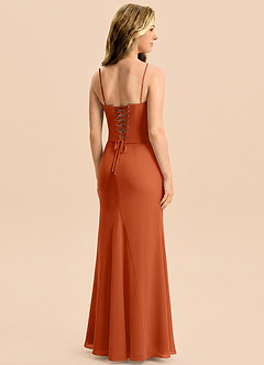 Azazie Sorrel Junior Meerjungfrau-Linie Plissee Chiffon Kleid Gebranntes Orange image2
