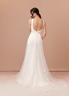 Azazie Ebony At-home Try On Dresses Diamond White A-Line Sequins Crepe back satin Dress image2
