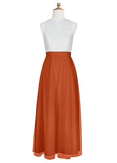 Azazie Albertine Junior Burnt Orange A-Line Lace Chiffon Dress image7